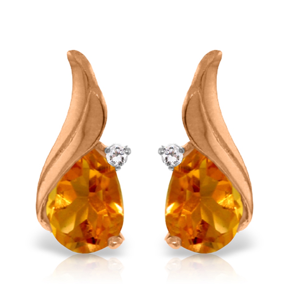 Gold Stud Earring With Diamonds Citrines 870$